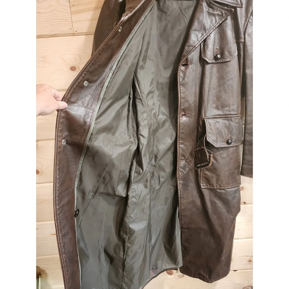 Vintage 1940s German Leather Trench Coat Mens L Brown Horsehide WW2 Officers
